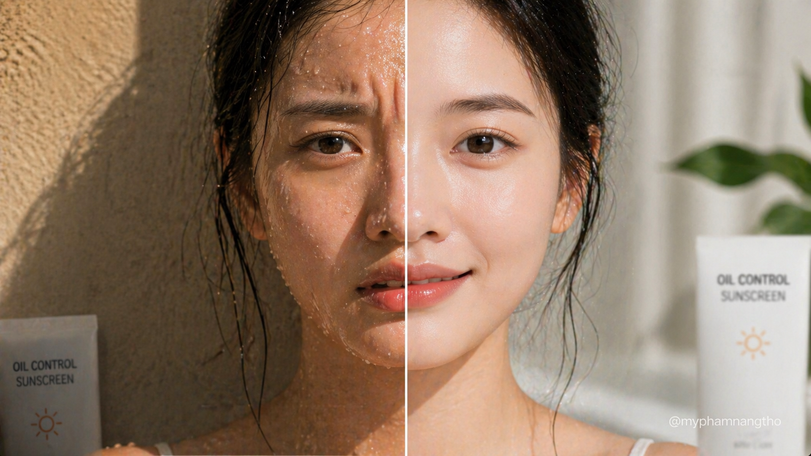 So sánh da mặt trước và sau khi dùng đúng kem chống nắng cho da dầu mụn