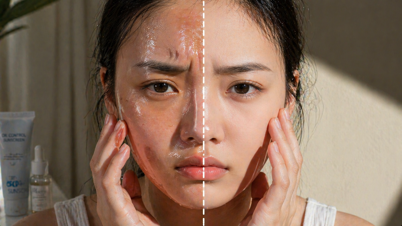 Cô gái có làn da nửa bóng dầu nửa ráo mịn vì chọn sai kem chống nắng cho da dầu mụn